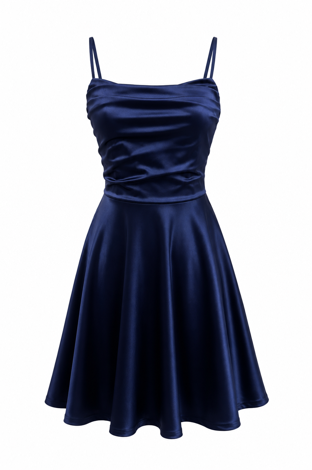 Vestido Fiesta Satinado Falda Evasé Azul