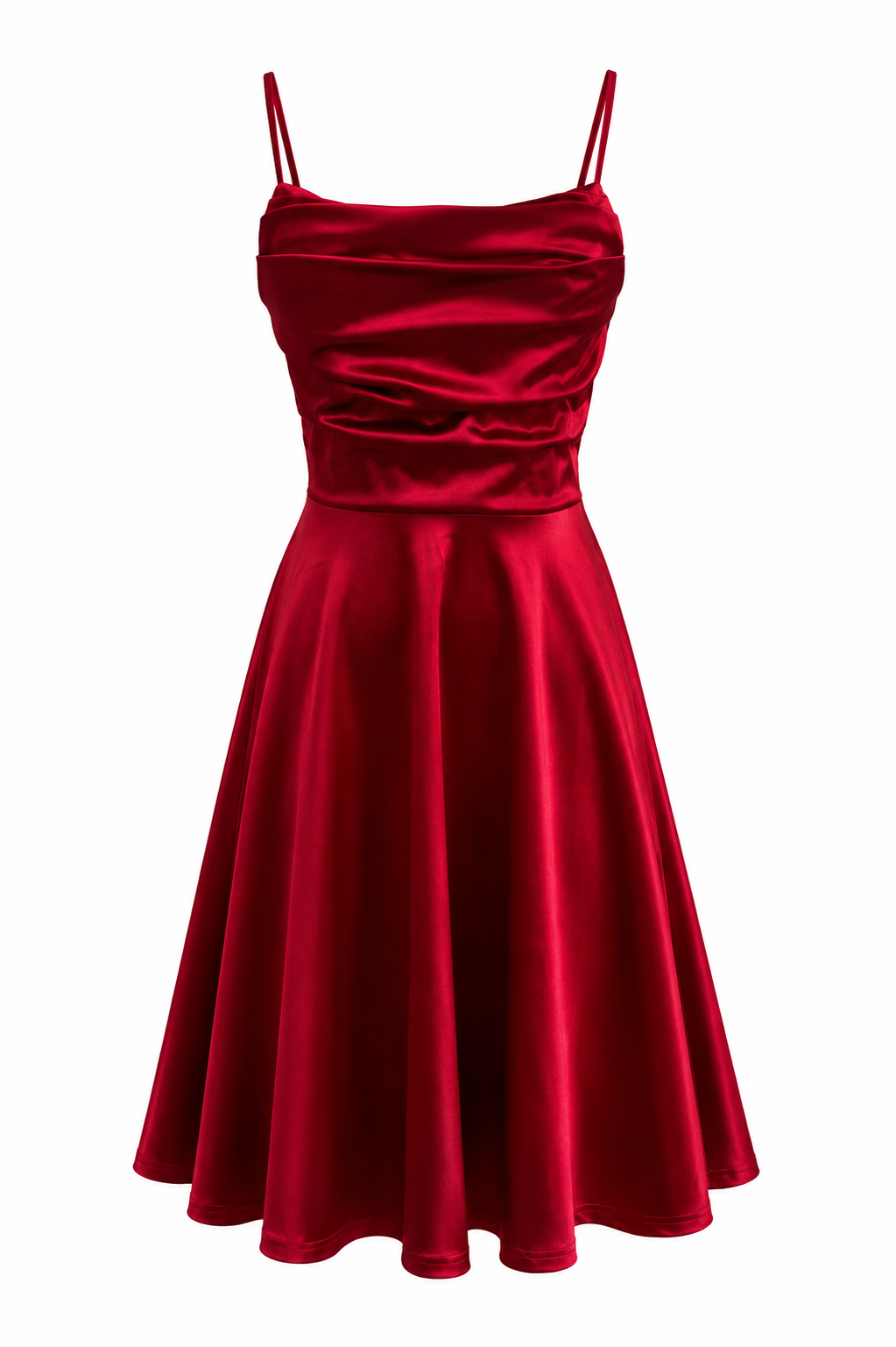 Vestido Fiesta Satinado Falda Evasé Burdeo