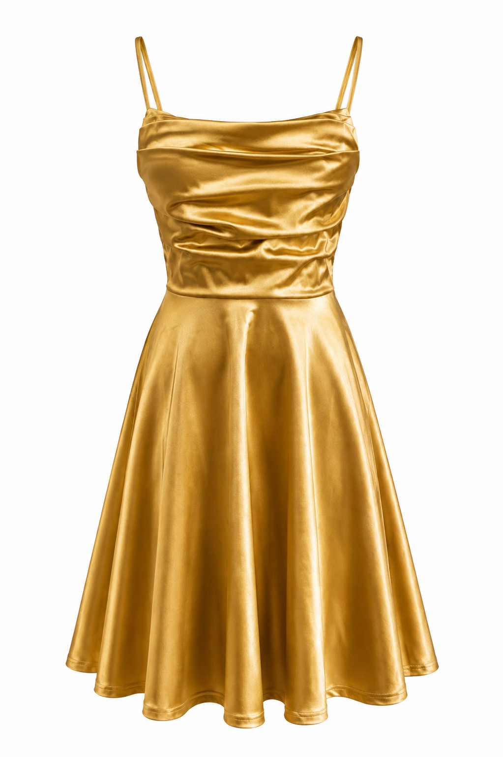 Vestido Fiesta Plush Falda Evasé Dorado