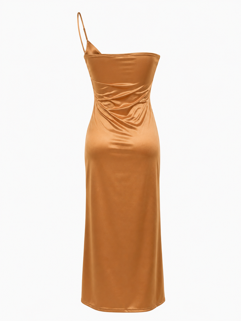 Vestido Fiesta Drapeado Dorado Satinado